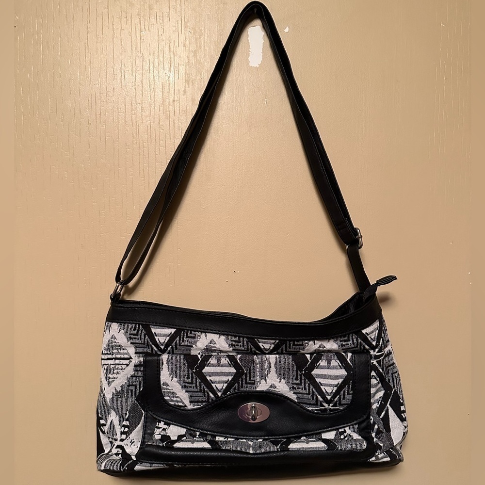 Canyon Sky Jacquard Southwestern Leather Trim Shoulder Bag Aztec